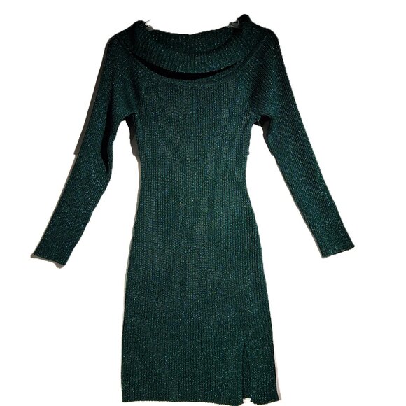 MADDEN GIRL Sweater Dress  sz  XL  Green  Metallic  Ribbed  Body-Con  NEW  Mini - Picture 1 of 11